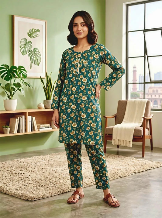 Women 2Pcs Printed Shirt Trouser Cotton Lawn Multicolor Medium