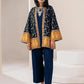 Blue Embroidered 3Pcs Women Cotton Gown Suit Set