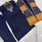 Blue Embroidered 3Pcs Women Cotton Gown Suit Set