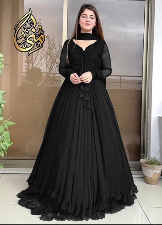 Black Chiffon Embroidered Maxi Suit Set for Eid Party Wear